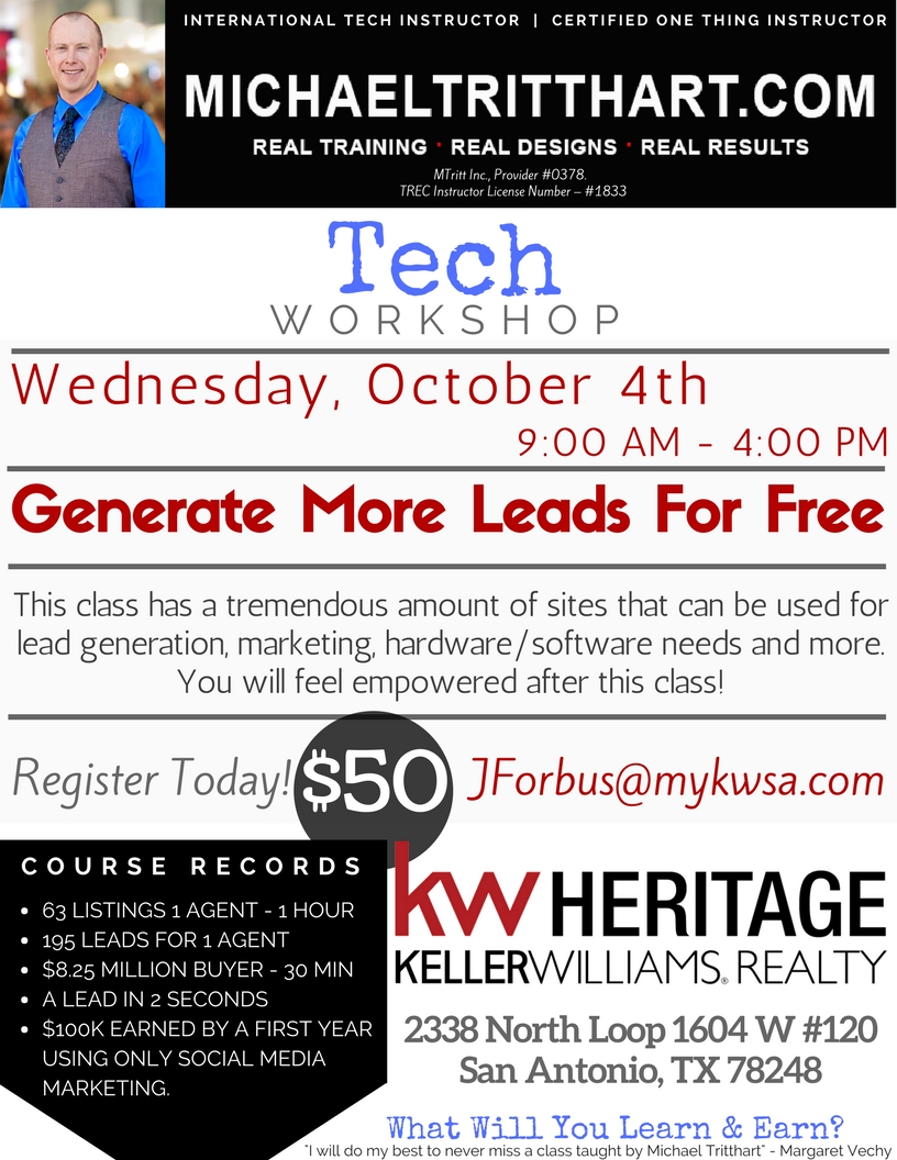 KW SA Heritage | October 4, 2017 | Generate More Leads For Free