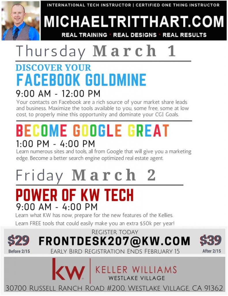 KW Westlake Village March 1-2, 2018 | Facebook, Google & KW Tech