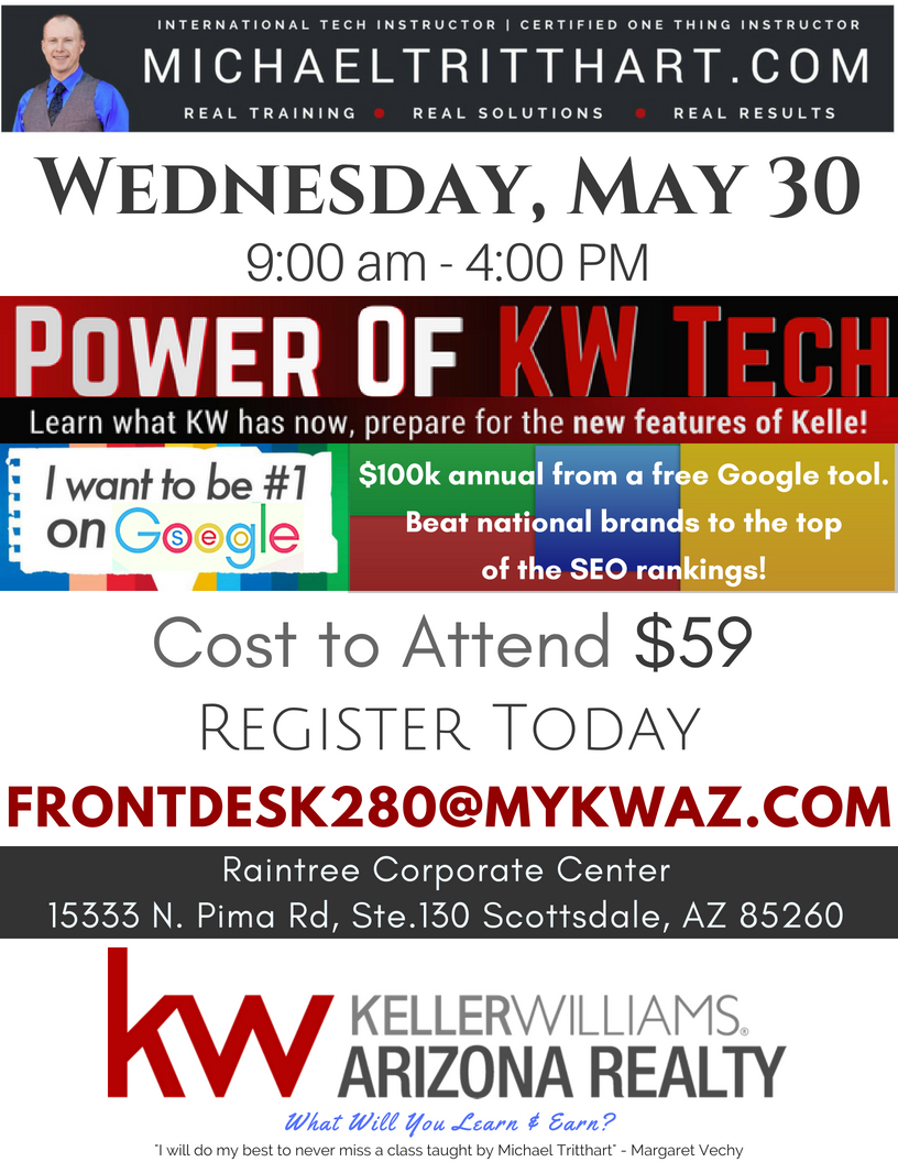 Learn what KW has now, prepare for the new features of the Kellies. Learn FREE tools that could easily make you an extra $100k per year!