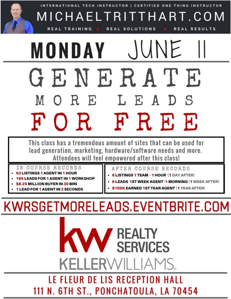 6.11.18 - Generate More Leads For Free - KW Realty Services