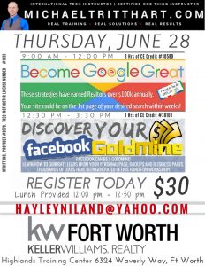 KW Ft Worth | Google Great & Discover Your Facebook Goldmine | 6/28/18