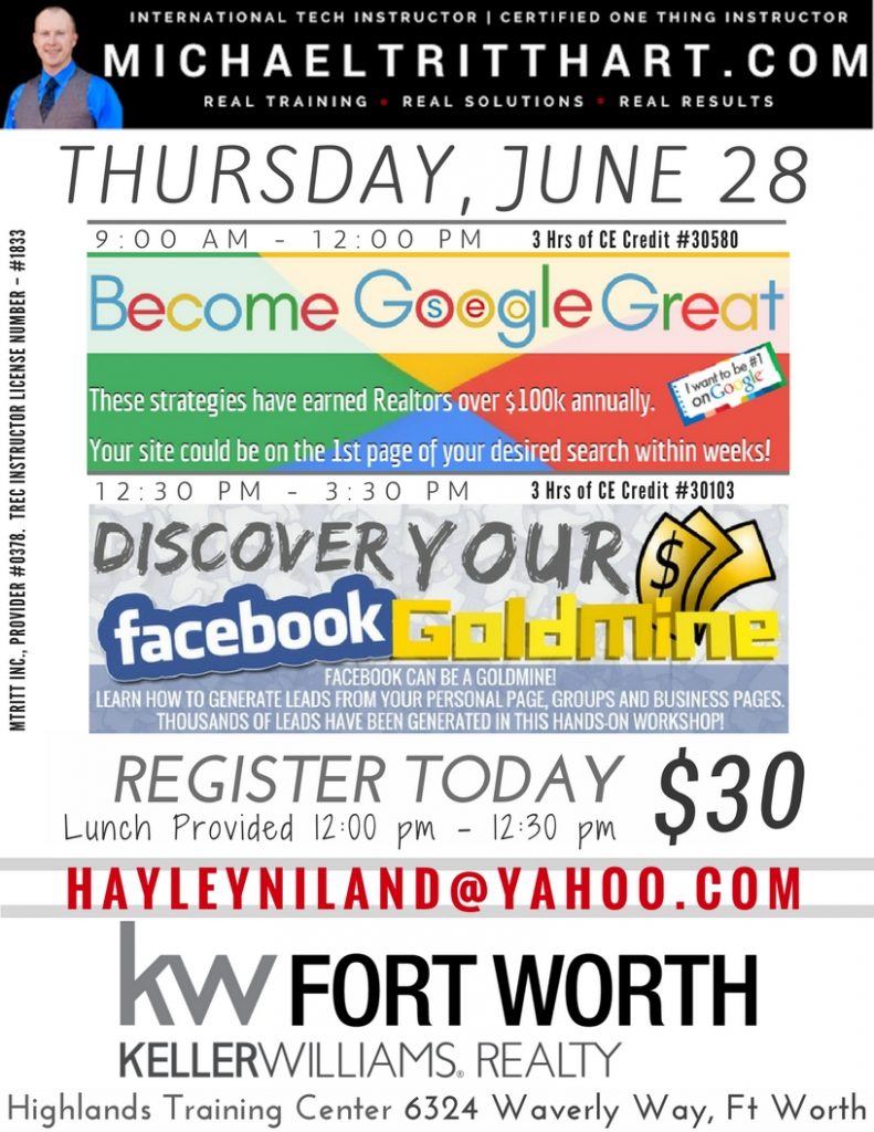 KW Ft Worth | Google Great & Discover Your Facebook Goldmine | 6/28/18
