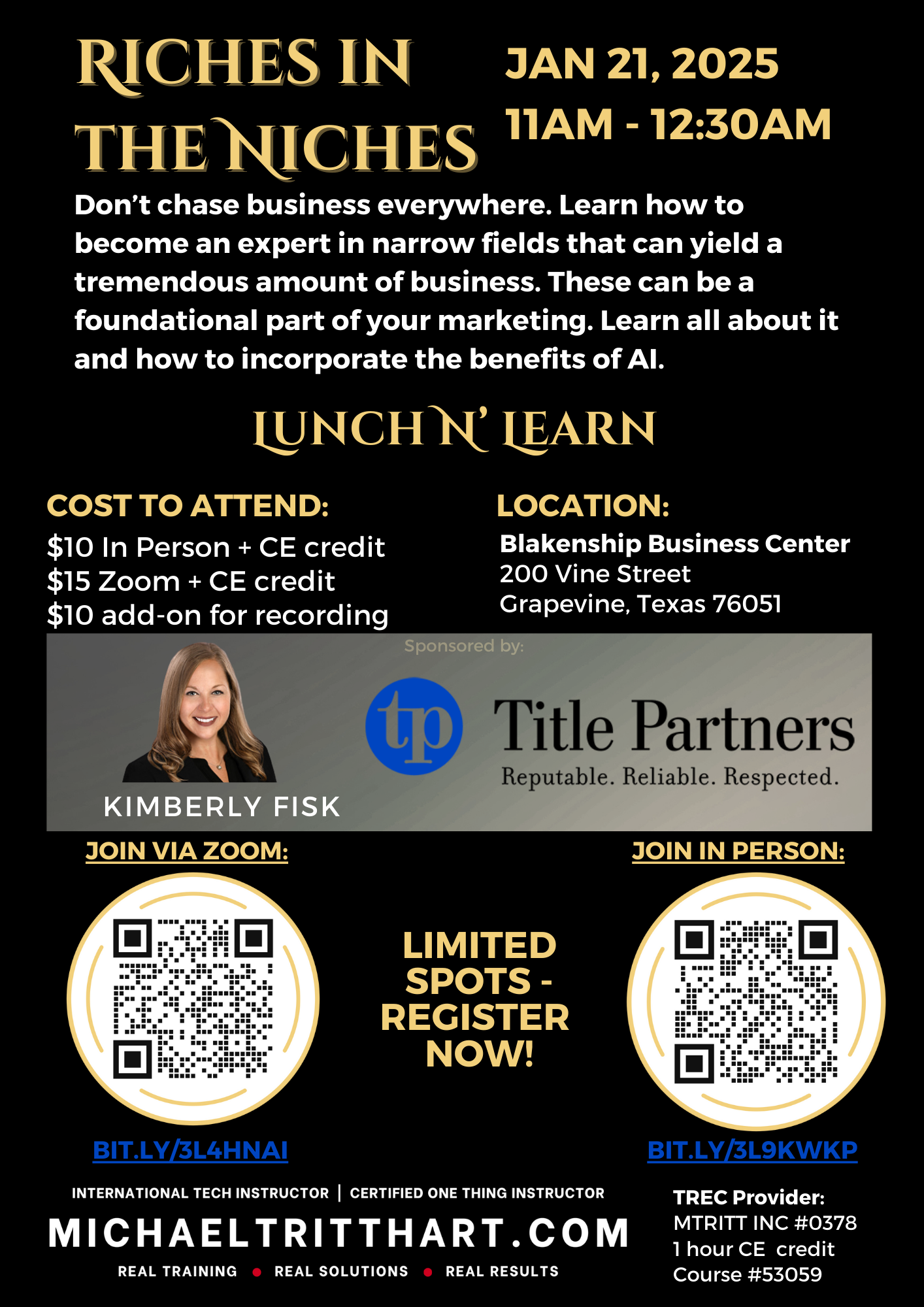 Riches in the Niches | Title Partners | Grapevine or Via Zoom